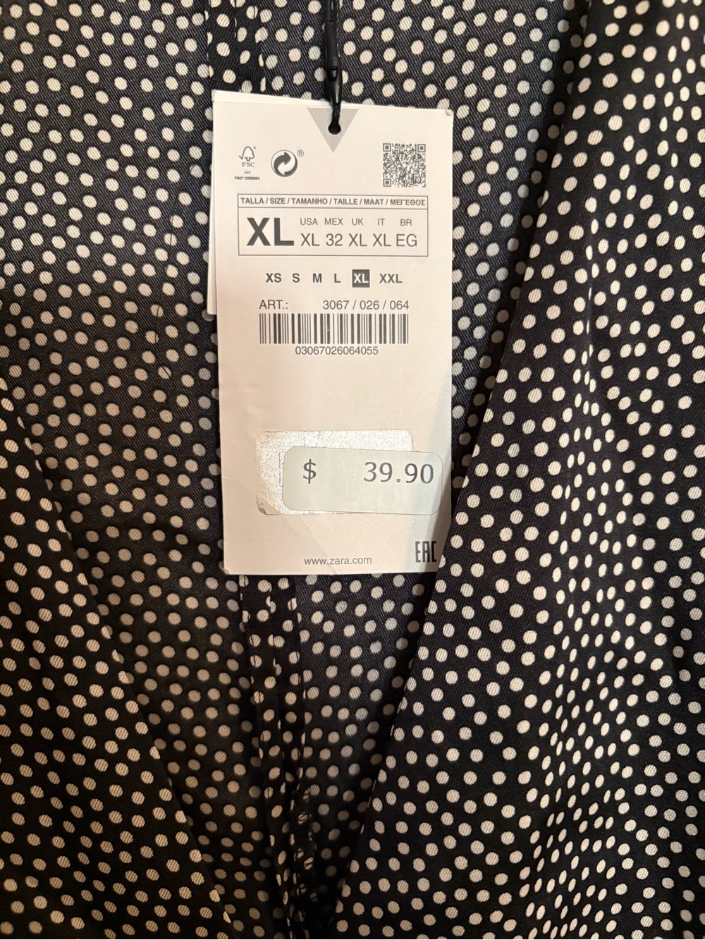 Zara Black & White Polka Dot Faux Wrap Blouse with Wide Cuff Sleeves - Picture 8 of 16